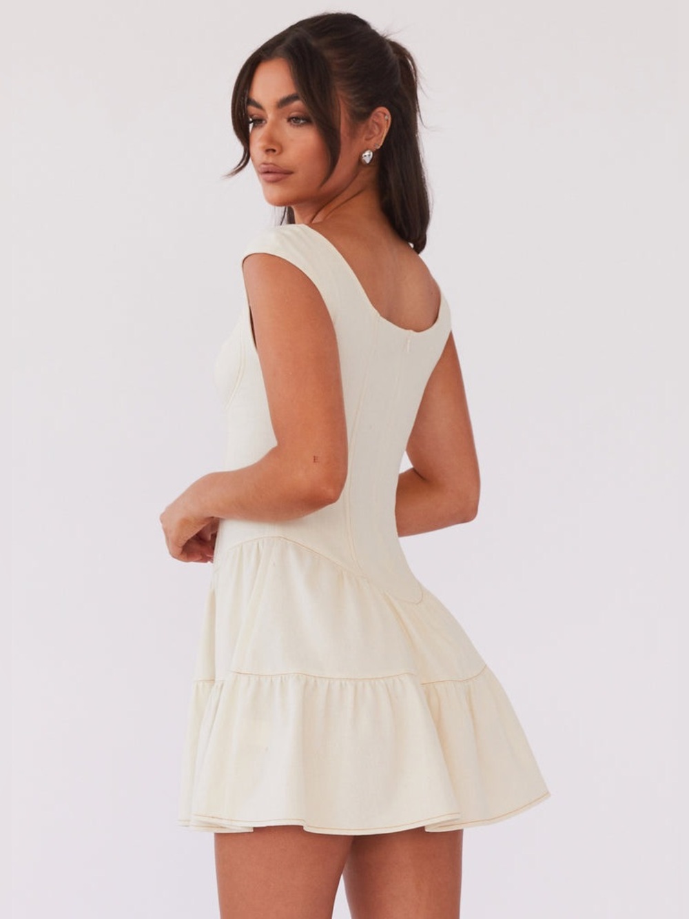 Peppermayo Cream Tiered Mini Dress with Button Front - Picture 4 of 12